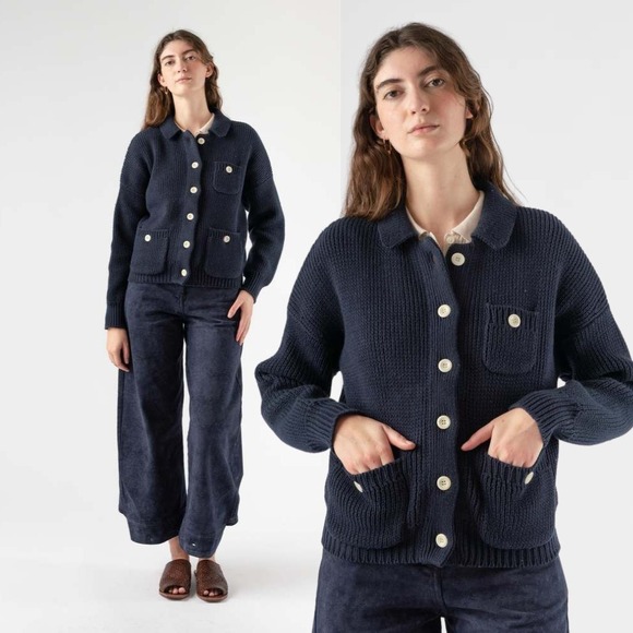 Alex Mill Sweaters - Alex Mill Parker Sweater Jacket Medium Navy Blue Cotton Chunky Knit Cardigan